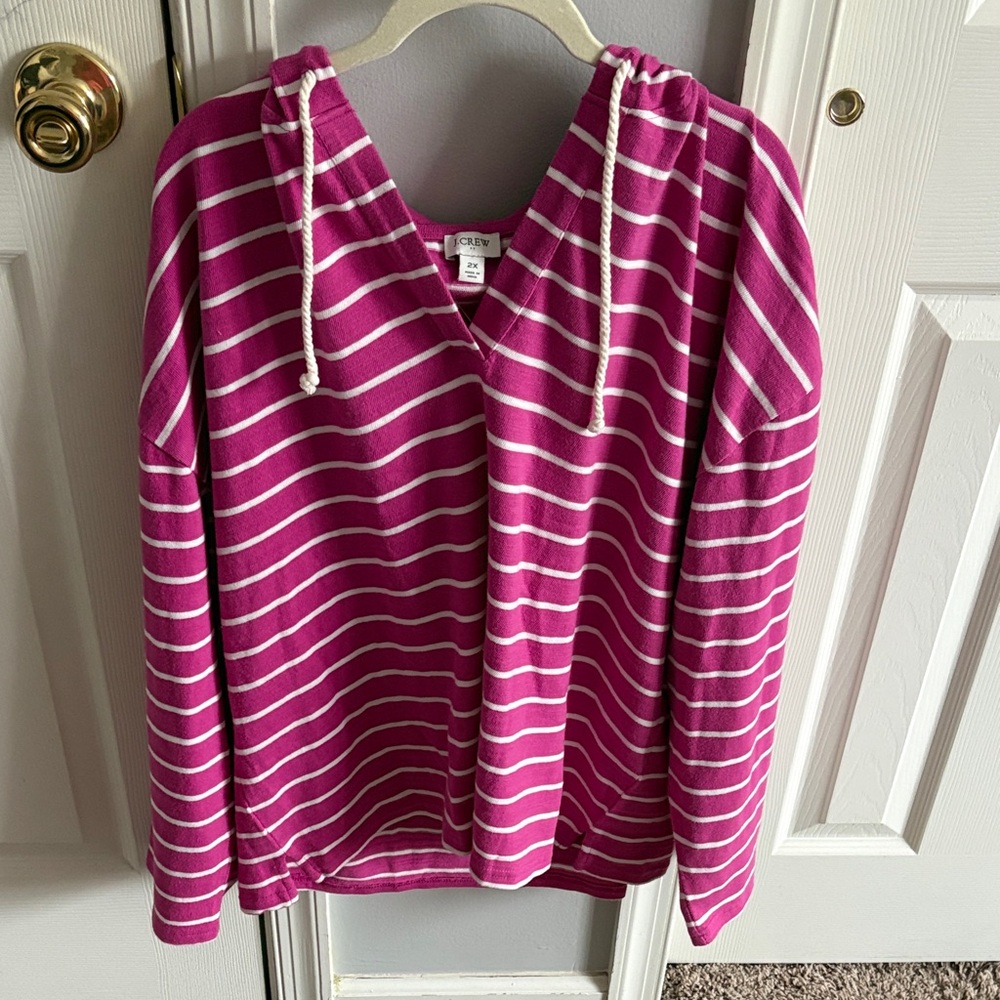 NWT Women’s J. Crew Pink and White Striped Hooded Top - 2X